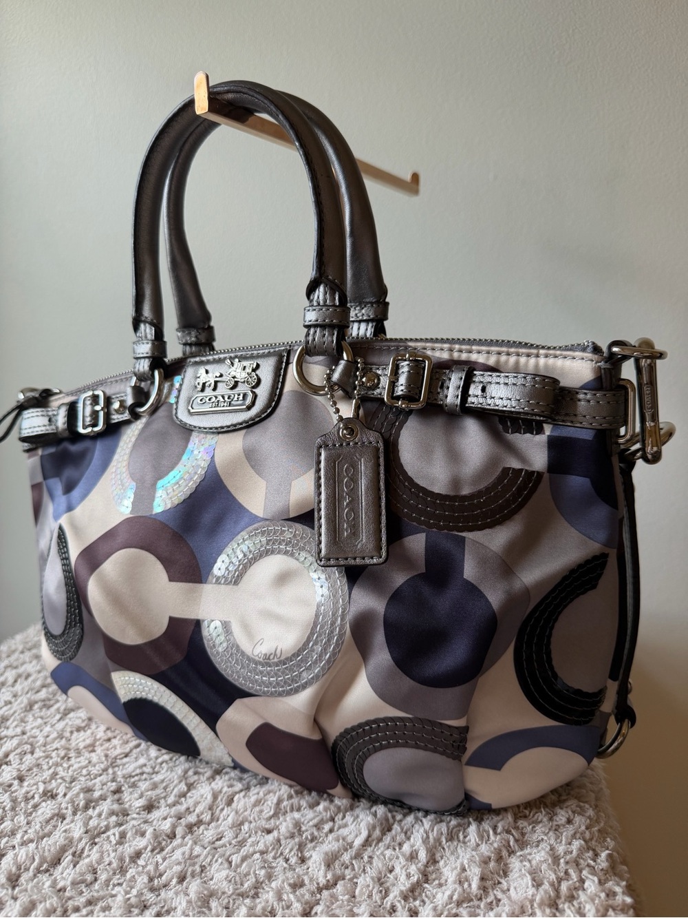 Coach Circle Print Satchel with Leather Trim